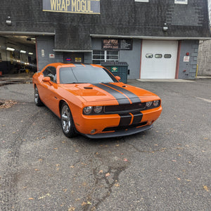 Dodge Challenger satin black racing stripes dual