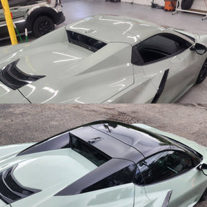 Chevrolet Corvette featuring a professionally installed black vinyl roof wrap by Wrap Mogul in New Jersey