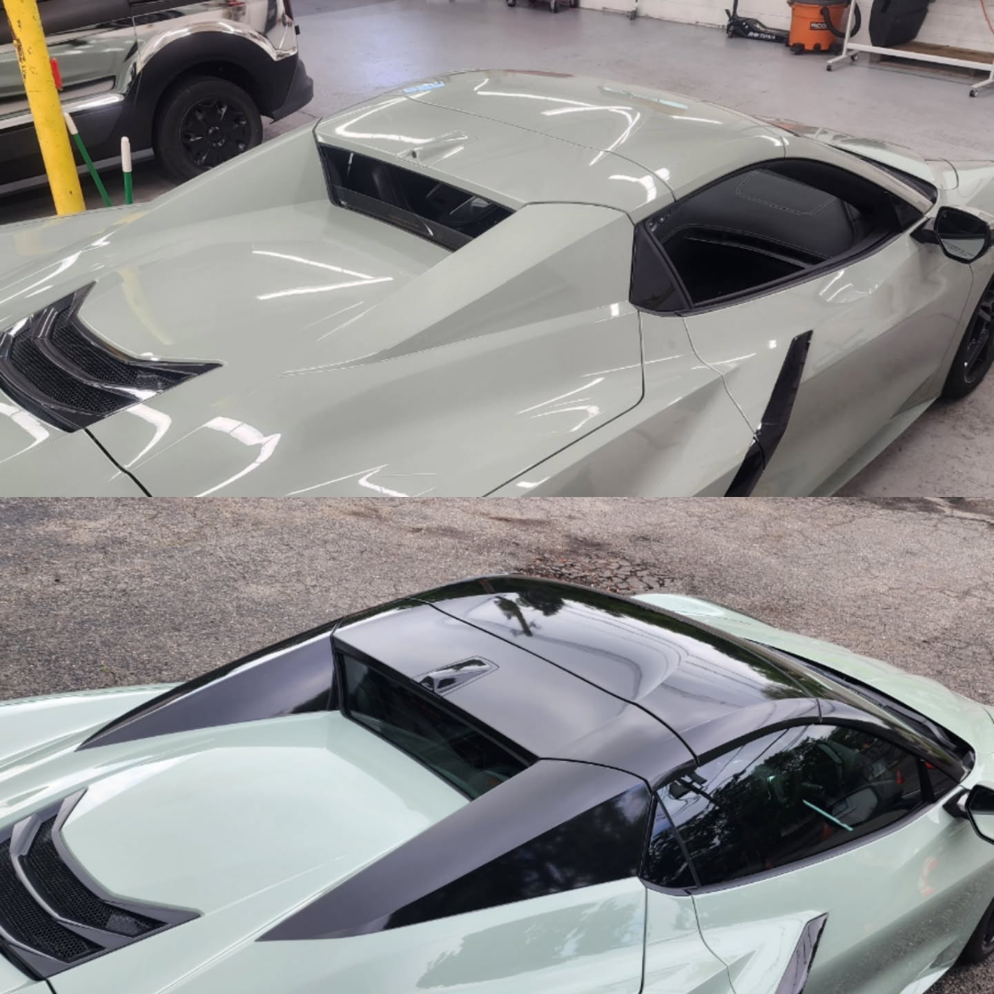 Chevrolet Corvette featuring a professionally installed black vinyl roof wrap by Wrap Mogul in New Jersey