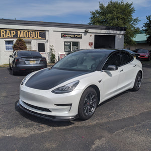Tesla Model 3 hood wrap black vinyl installation