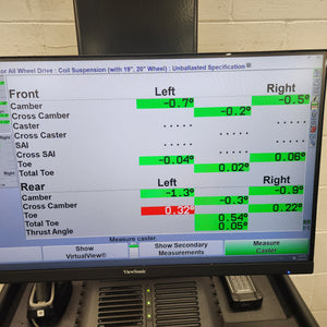 Hunter alignment machine screen displaying alignment data